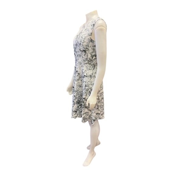 Karl Lagerfeld Dress EUC Midi Floral White Grey Sleeveless Size 6 - Picture 3 of 11